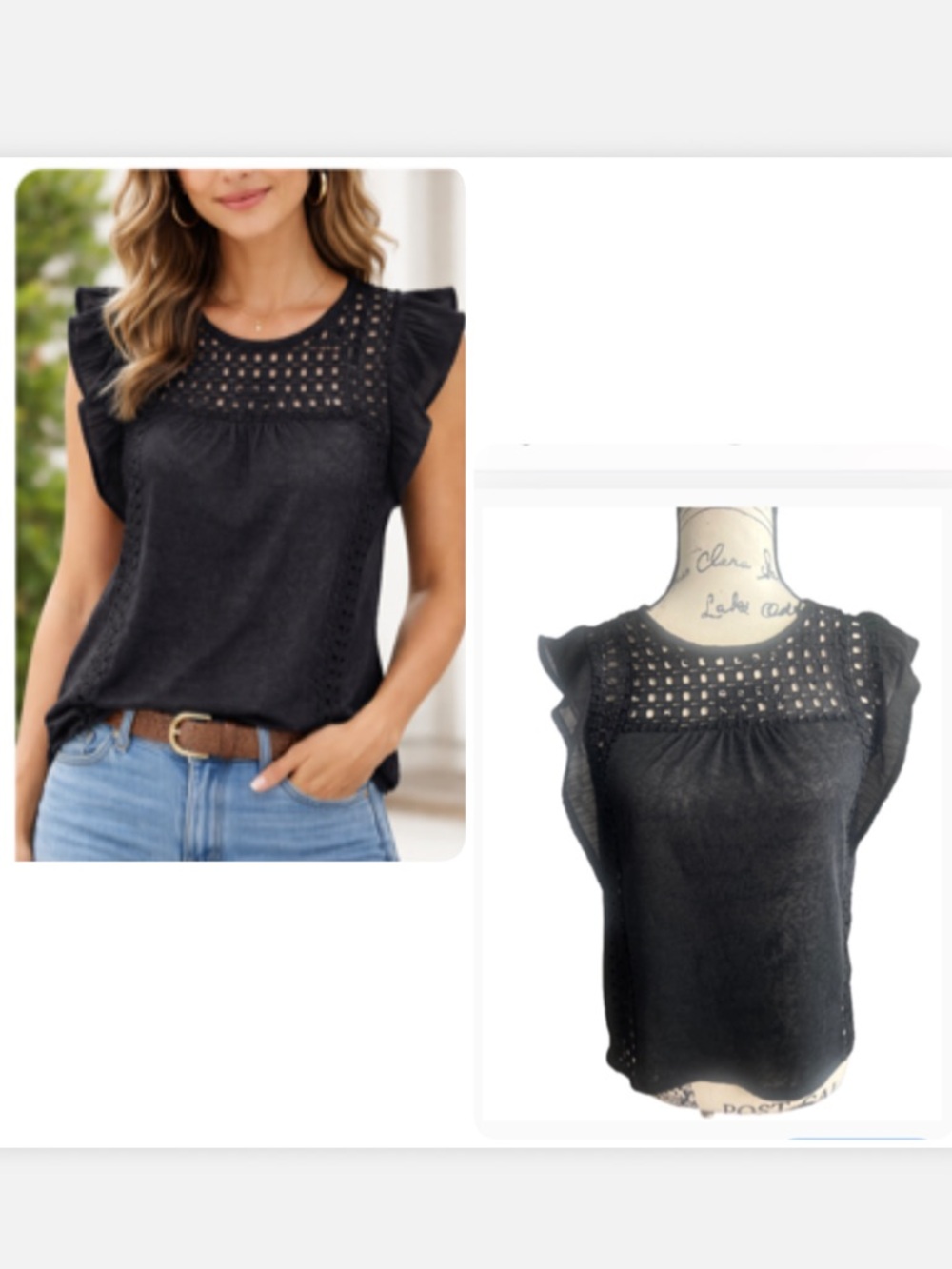 H&M Chic Festival Black‎ Eyelet Flutter Sleeve Camisole Top